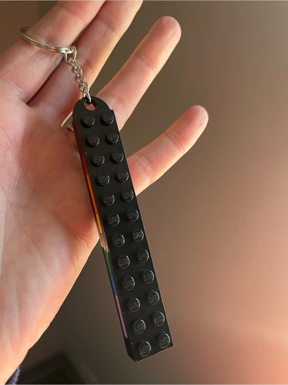 Lego Black Rainbow Stripe Brick Keychain - Handmade